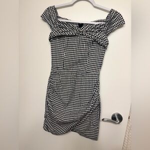 Zara Basics Gingham Bardot Mini Dress